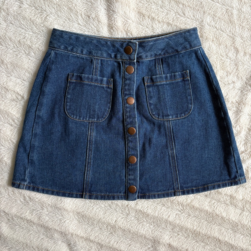 Brandy Melville Mini Denim A-Line Skirt Button Down Front Size 24